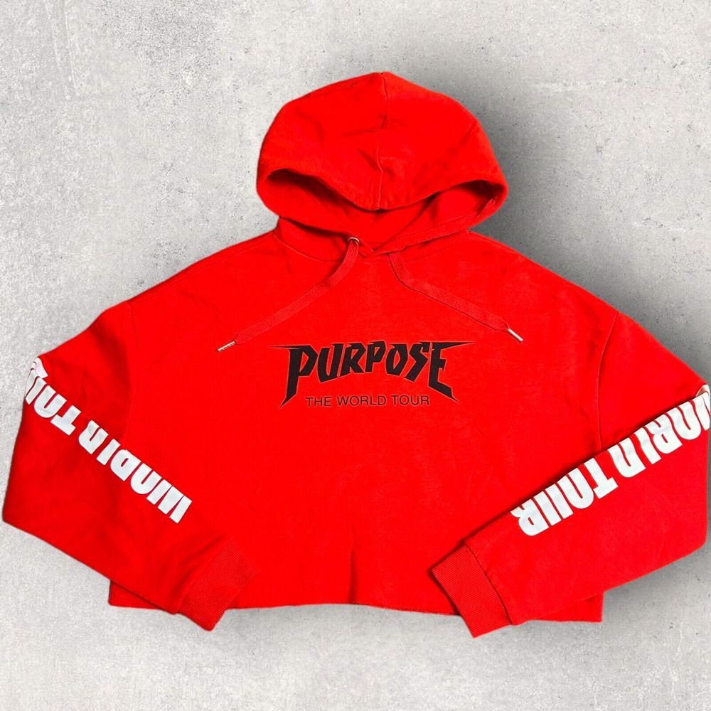 Divided H&M Justin Bieber Red Stadium Tour Cropped‎ Hoodie Sweatshirt Small
